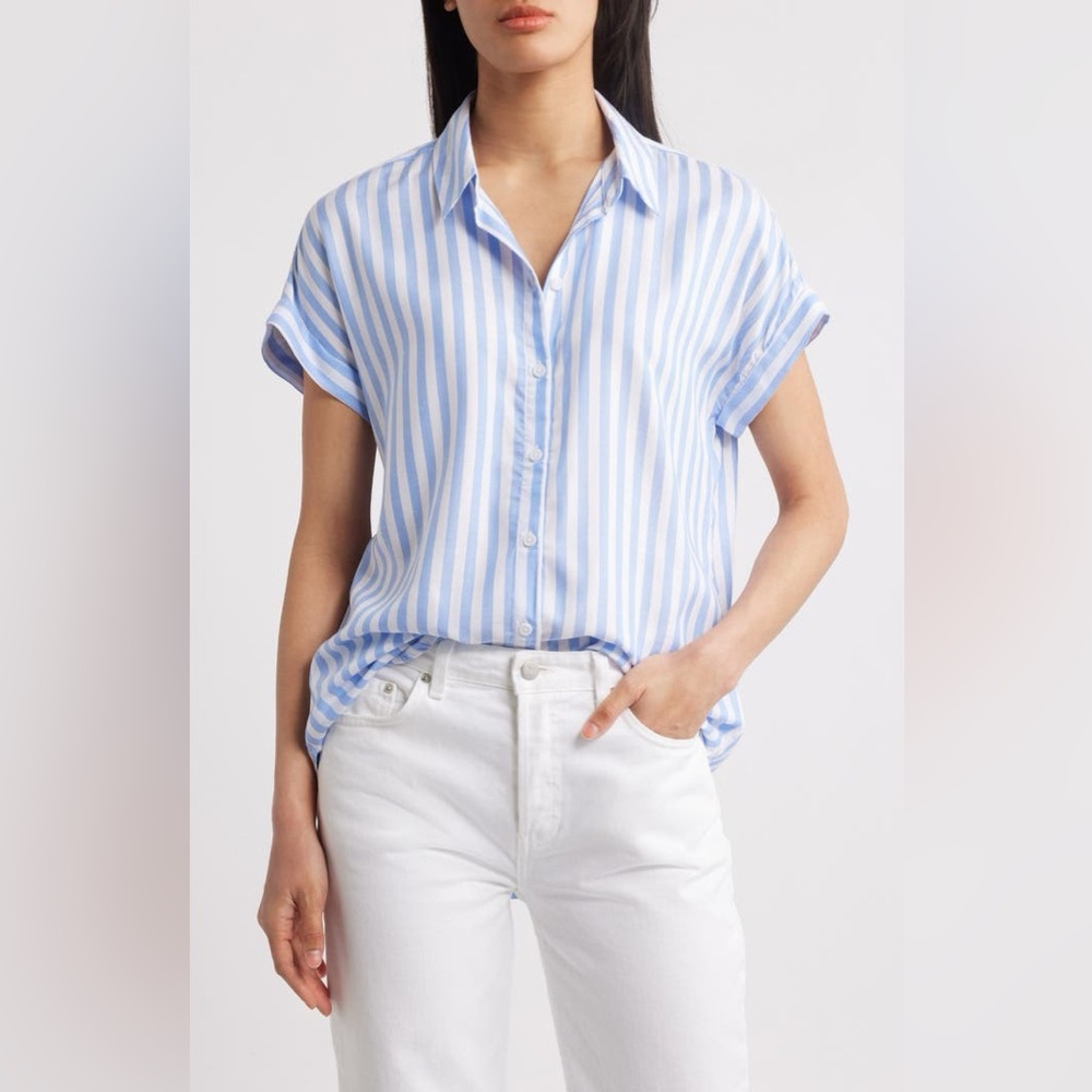 beachlunchlounge Kenzie Stripe Short Sleeve Button-Up Shirt